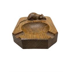 Mouseman - oak ashtray, canted rectangular form with carved mouse signature, by the workshop of Robert Thompson, Kilburn, L10cm