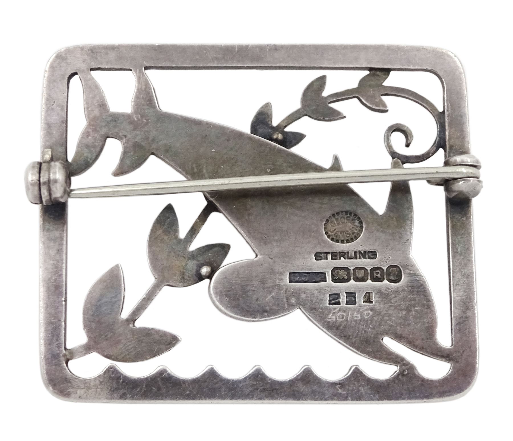 Silver double dolphin brooch designed by Arno Malinowski for Georg Jensen, No. 251, London 1952