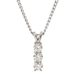 18ct white gold round brilliant cut diamond trilogy pendant, stamped 750, on 9ct white gold necklace, stamped 375, total diamond weight approx 1.00 carat