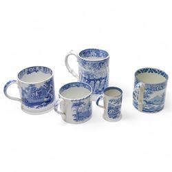 Early 19th century mug printed in blue and white with the Cambrian Bridges pattern H16cm a...