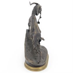 After Jules Moigniez, bronze figure of a goat climbing a rock, on oval plinth, inscribed signature, H28cm