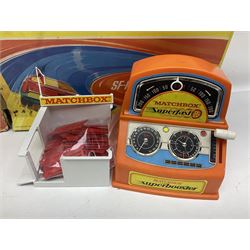 Matchbox Superfast track racing Set with Superbooster and two boxed SF-17 Slipstream Curves; together with five boxed Superfast models - 3d Monteverdi Hai, two 7d Hairy Hustler, 45c Ford Group 6 and 66d Mazda RX500; and quantity of unboxed and playworn other die-cast models