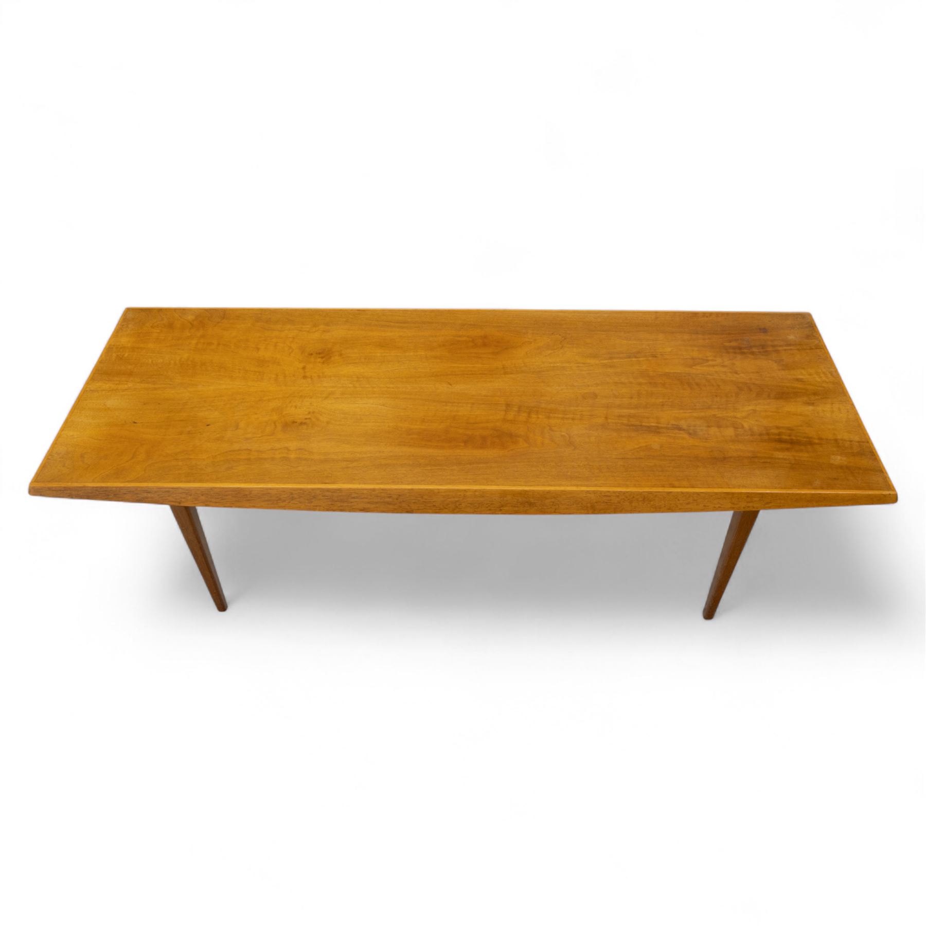 Gordon Russell - mid 20th century mahogany and teak coffee table, chamfered sides and tapered legs