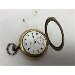 Three silver pocket watch cases, hallmarked, gold-plated Waltham pocket watch, other watch parts and a Pulsar wristwatch