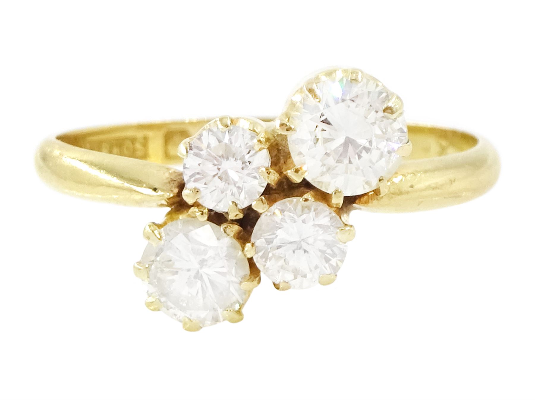 18ct gold diamond ring, set with four round brilliant cut diamonds, hallmarked, total diamond weight approx 1.25 carat