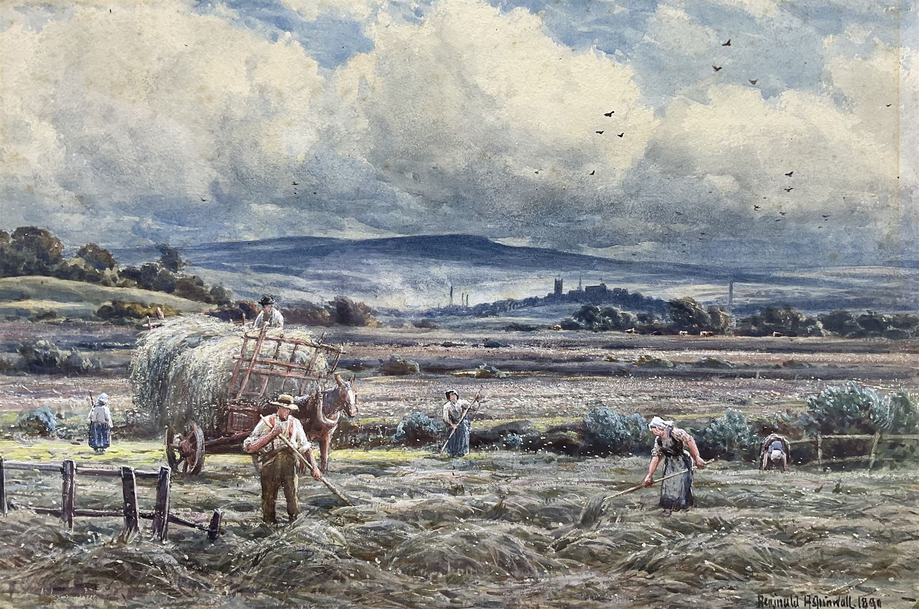Reginald Aspinwall (British 1858-1921): Harvesting, watercolour signed and dated 1890, 23cm x 35cm