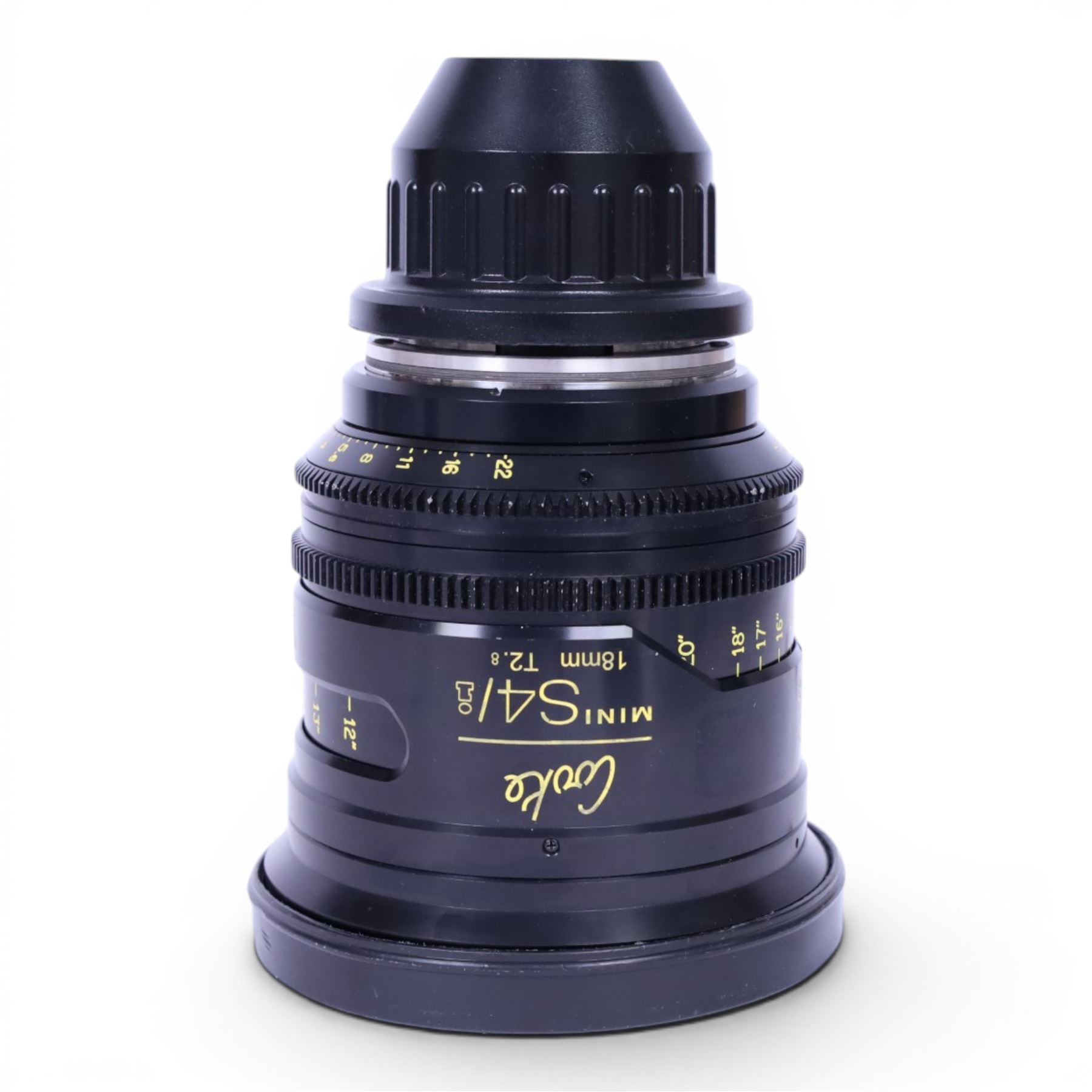 Cooke Mini S4/i 18mm T2.8 prime lens with PL mount, serial no. 8018-0714, with front and back lens caps

