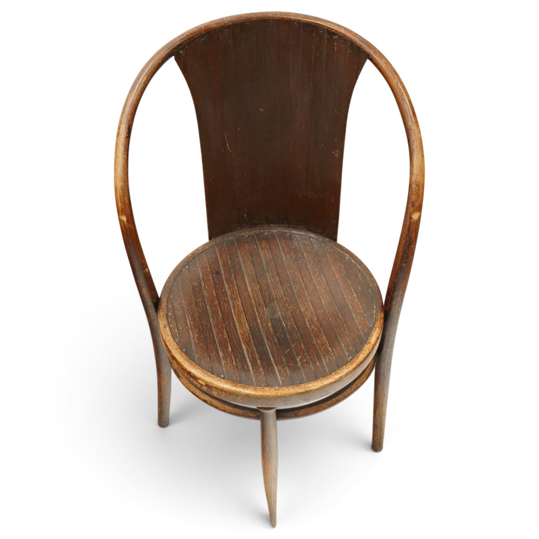 Fischel - Set of six early 20th century Czech Republic bentwood bistro chairs, with continuous hoop back, circular seat on tapering supports united by a stretcher