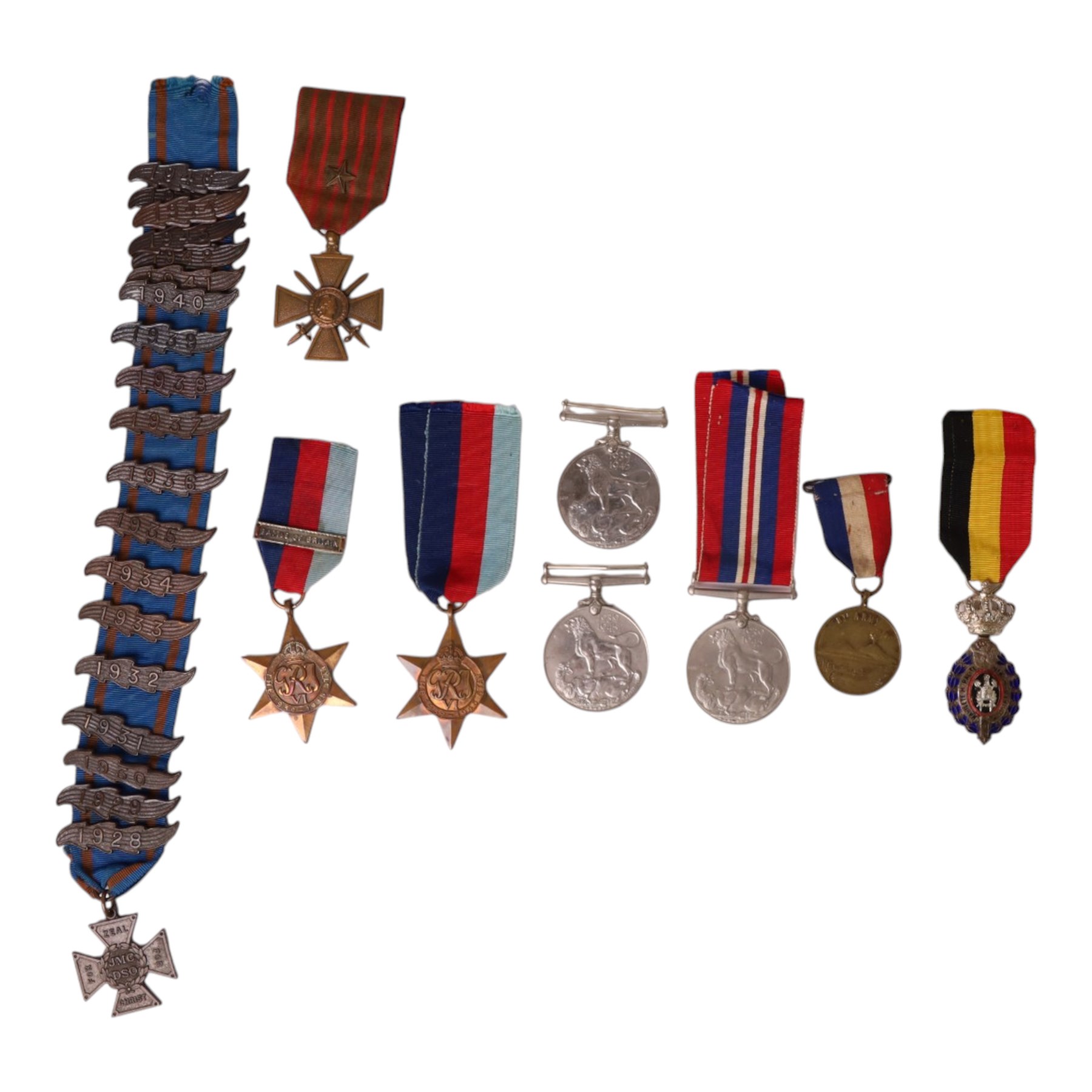 WWII British medals, comprising three war medals and  two 1939-45 Star, together with commiserative medal, French Croix de Guerre, Belgium Labour Decoration and JMC DSO Methodist Missionary Society medal 