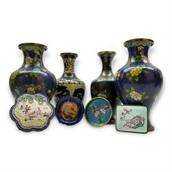 Group of four Chinese cloisonné vases, together with four cloisonné dishes, vases H24cm