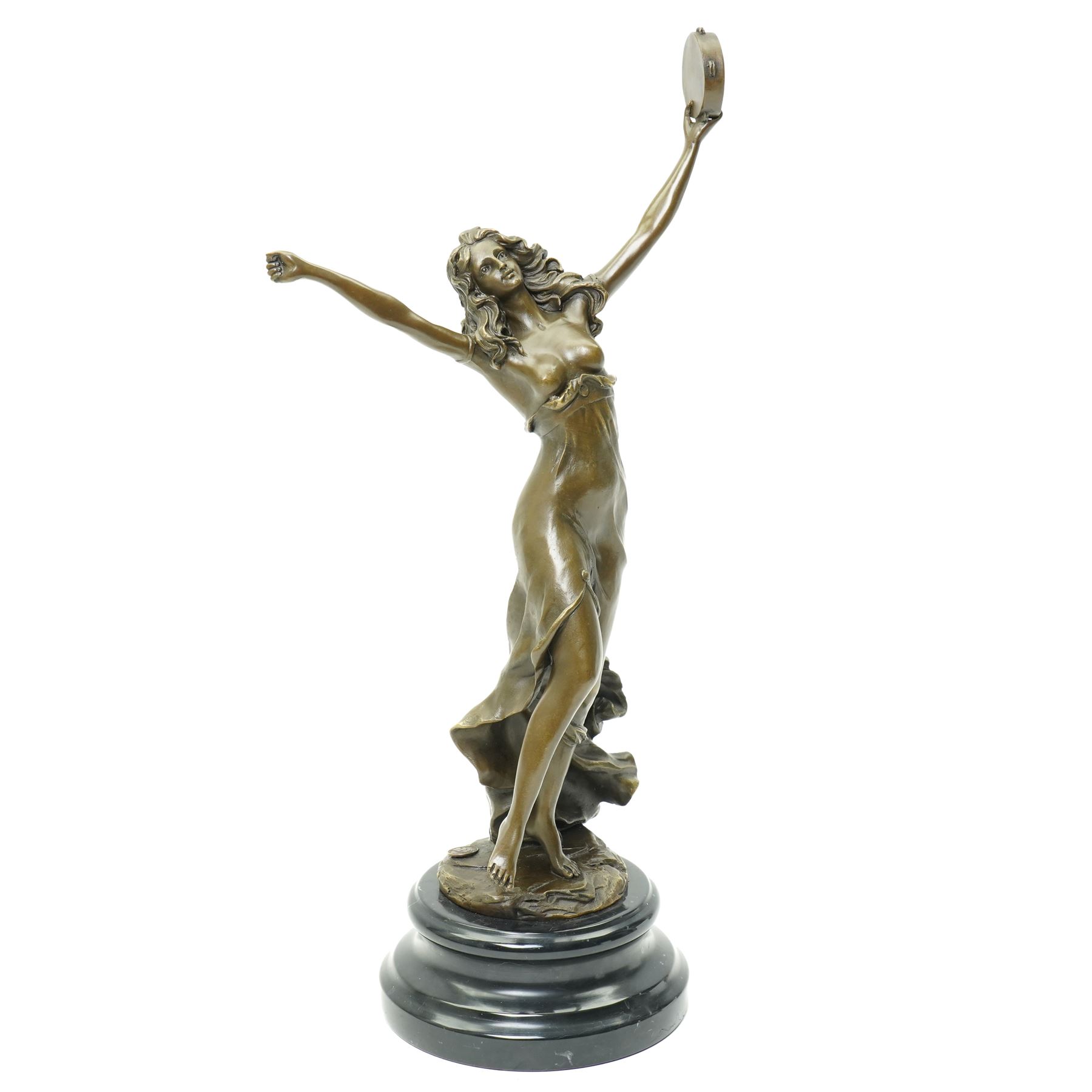 After Cezaro -Bronze figure of a Tambourine Dancer with foundry mark on marble base H45cm