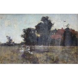 Frederick (Fred) Dade (British 1874-1908): 'Evening Reed Farm', oil on canvas signed, titled with artist's address 'Paradise Scarborough' verso 19cm x 29cm 
Provenance: from the estate of Christine Dexter and by descent from Frank Henry Mason's sister Eleanor Marie (Nellie). Fred was a keen yachtsman and together with his brother Ernest and Frank Mason were founder members of Scarborough Yacht Club in 1895.