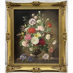 Thomas G Hill (British 20th Century): Still Life of Flowers in a Vase, oil on canvas signed 59cm x 49cm 