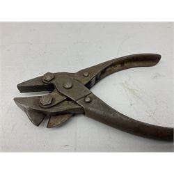 Military interest - Pair of SOE wire cutters by H Brindley; Needle dagger with triform blade 15.5cm; Iron key with secret message compartment; ‘Pill box’ telescope; Wire cutters; Field Engineering and Mine Warware pamphlet No. 7, Booby Traps (6)