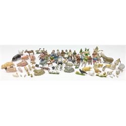 Various Makers - lead figures comprising twelve pigs, eleven sheep/lambs, twenty-four swans/chickens/ducks/geese, thirty-two seated figures, goat, dog, cat, fox etc