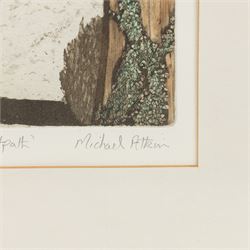 Michael Atkin (Scarborough 1952-): 'Conversation on a Footpath', limited edition coloured etching signed titled and numbered 5/60 in pencil, 37cm x 25cm