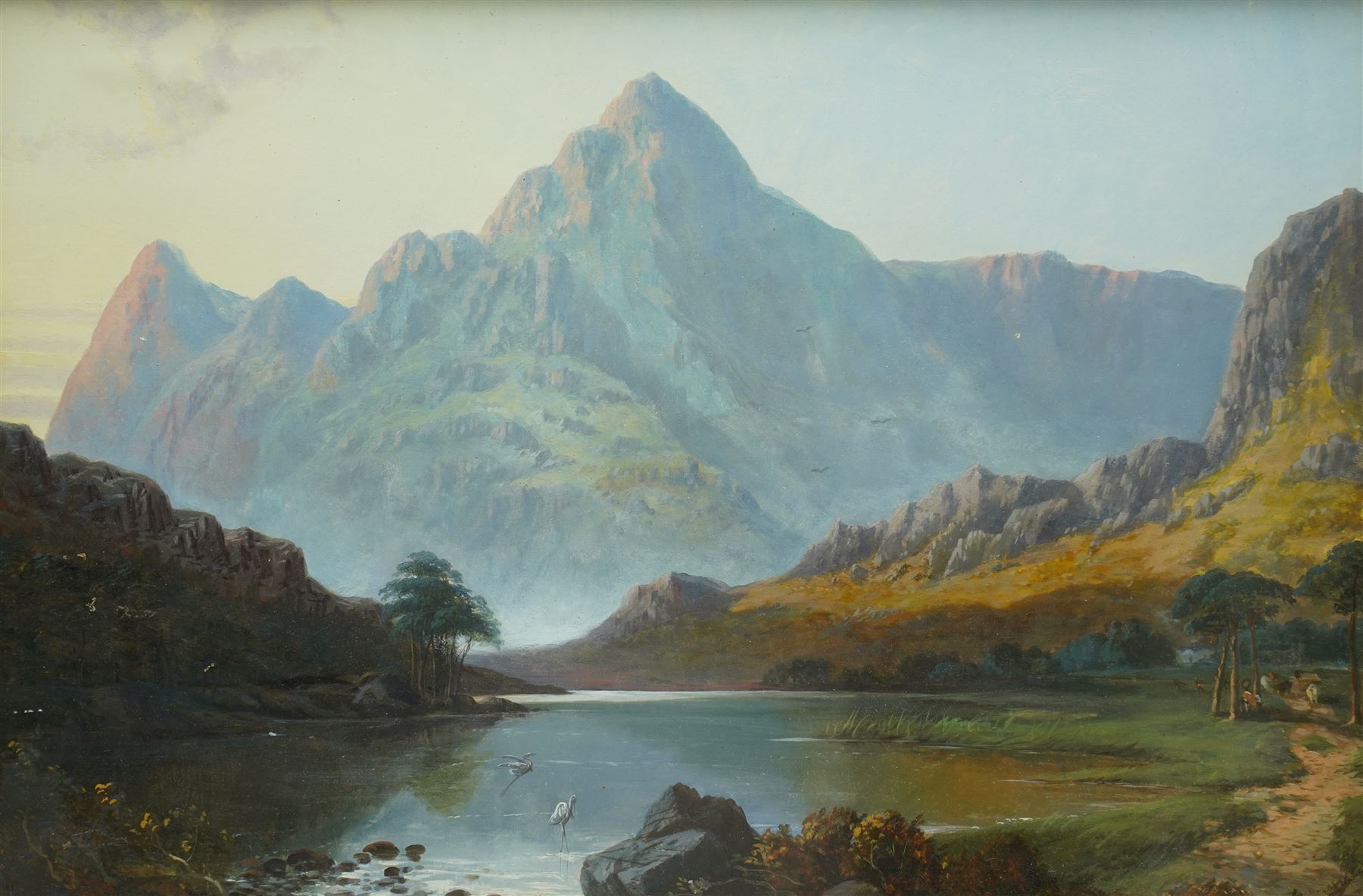 Continental School (British Early 20th century): Mountainous Lake Landscape with Sheep, oil on board unsigned 34cm x 52cm