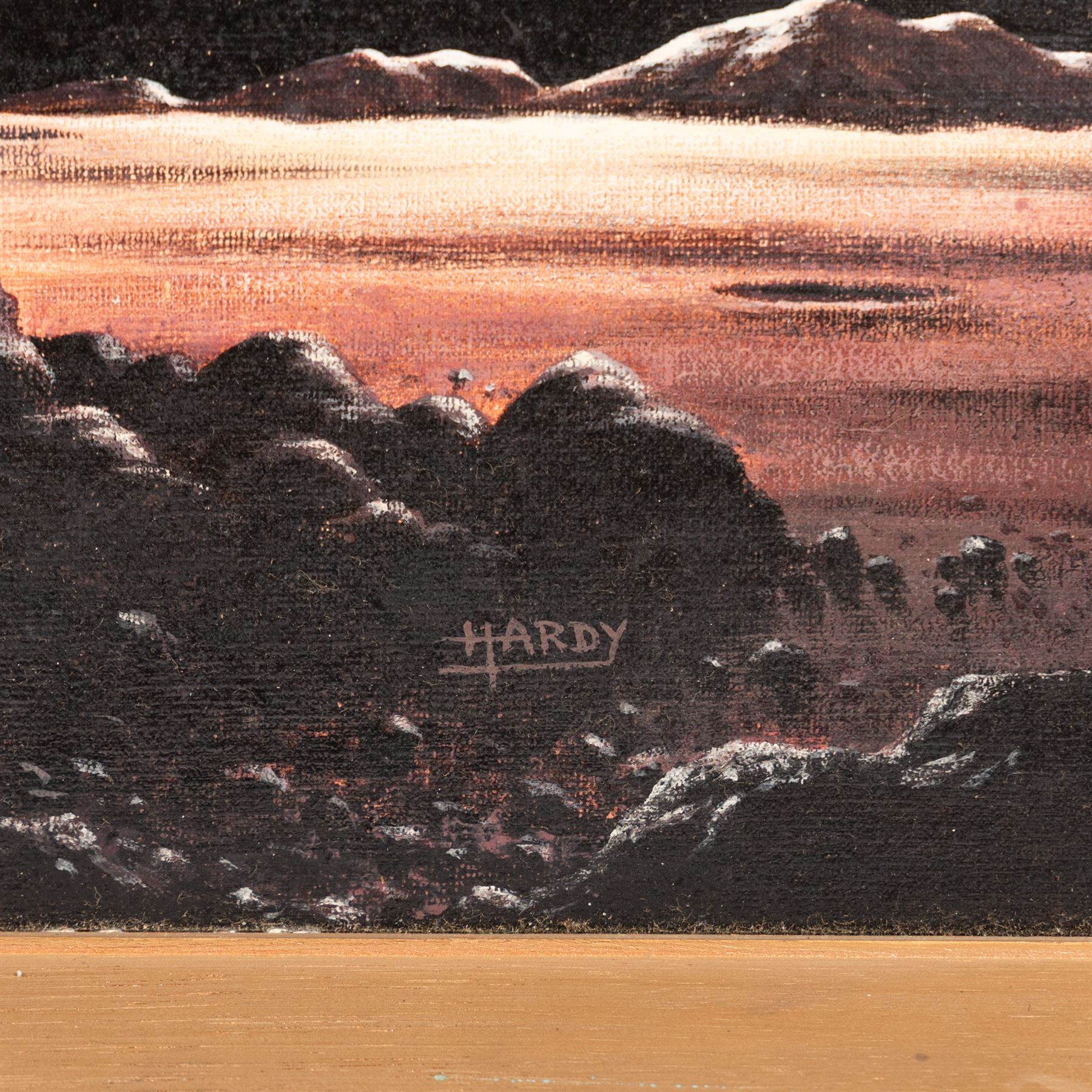 David A Hardy (British 1936-): Moons of Saturn, oil on board signed, 37cmx70cm
Notes: This item is from the private collection of Arthur C. Clarke's brother.