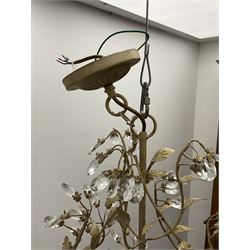 Laura Ashley - eight branch metal chandelier, decorated with trailing leafy branches and glass pendants, in ochre paint finish - ex-display/bankruptcy stock 