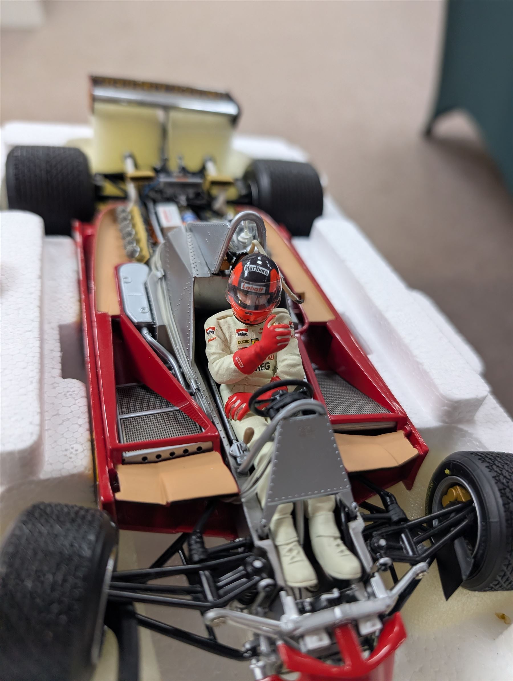 Exoto Grand Prix Classics 1:18 scale Gilles Villeneuve Ferrari 312T4 #12, 1979 Championship 2nd with Ferrari umbrella, boxed