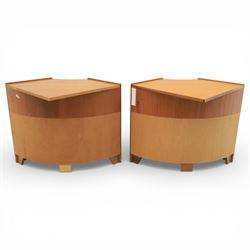 Nathan - concave corner cabinet, each of quarter round form with square top to fit against a wall, with open display compartment above a signature square panelled cupboard door, raised on a recessed plinth base