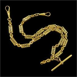 19th / early 20th century 9ct gold fancy Albertina chain, stamped 9c
