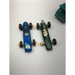 Corgi - Cooper-Maserati F/1 racing car with Driver Controlled Steering No.159, boxed; and thirteen unboxed die-cast models including Dinky Saab 96 and Volvo 1800S, Corgi Mini Marcos GT850 and Pennyburn Trailer, early Lesney including Fordson Tractor, Hendrickson Tractor unit with Interstate Double Freighter, Scammel Tractor unit with crane transporterRacing Car transporter with two racing cars etc (14)