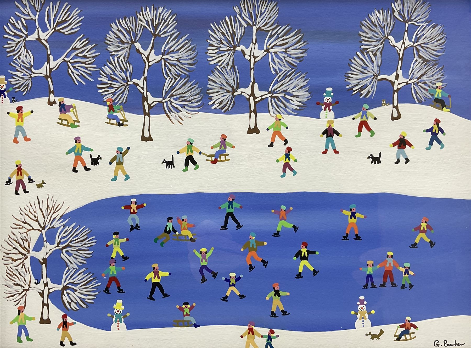 Gordon Barker (British 1960-): 'Out in the Snow', acrylic on paper signed, titled verso 28.5cm x 38cm