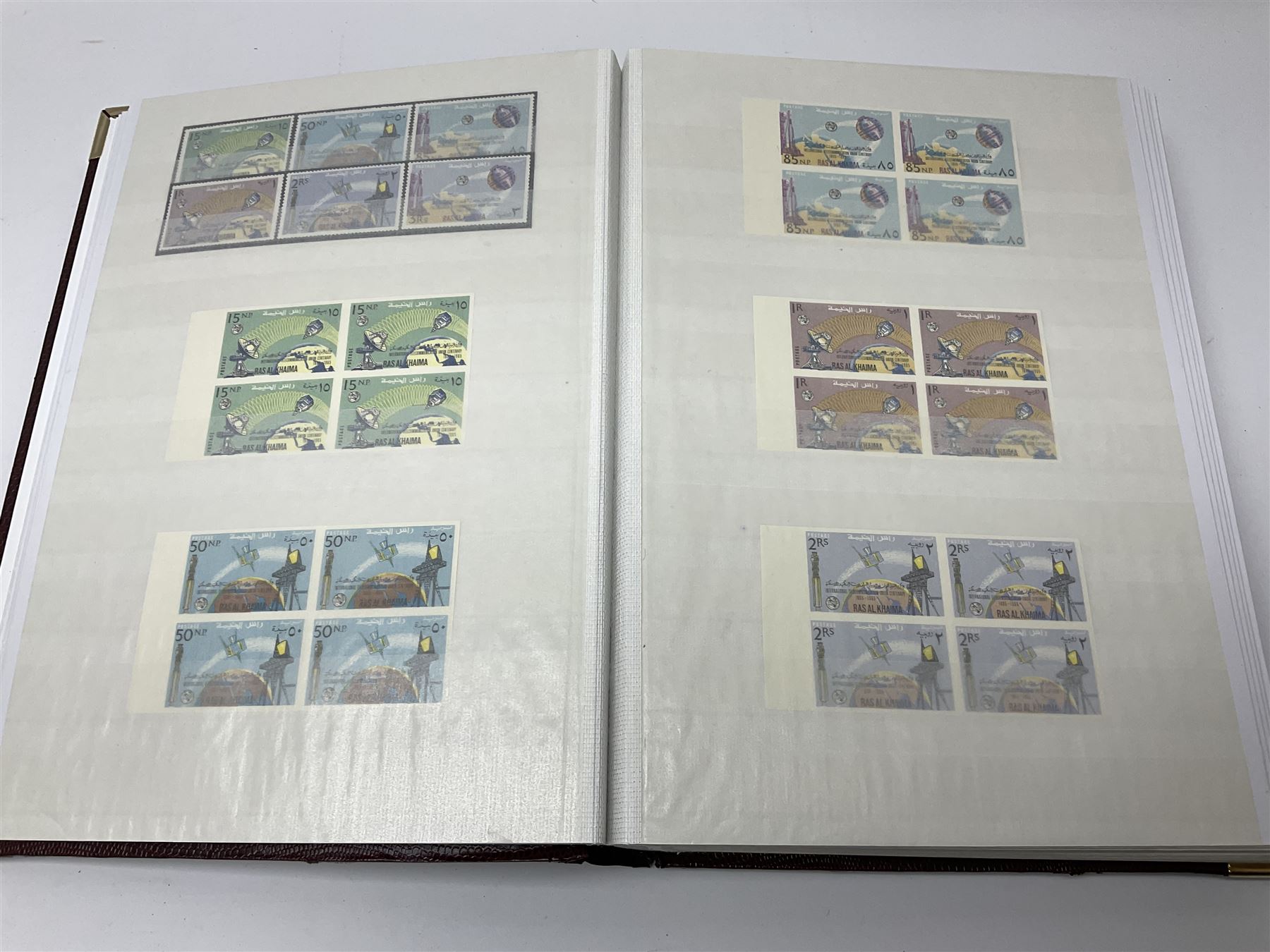 Thematic stamp collection relating to satellites, telecommunications and space from various Countries including Angola, Antigua, Ascension, Australia, Bahamas Barbados, Bhutan, British Virgin Islands, Denmark, Ecuador, Israel etc, a mint and used collection housed in three stockbooks