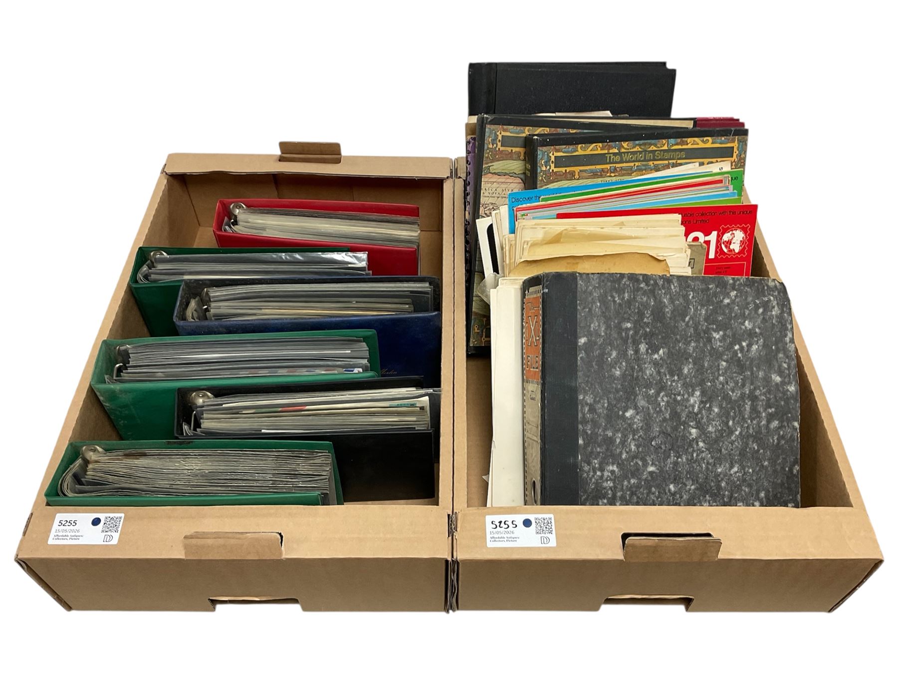 Great British and World stamps, 19th century and later, in various albums, first day covers, stamp magazines, etc, in two boxes