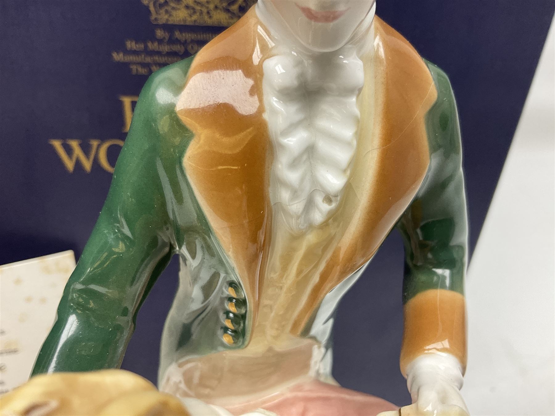 Two Royal Worcester figures, comprising A Gift of Love from the Age of Romance Series, limited edition 325/500, with certificate and original box and Royal Premier from the Glittering Occasions series, with original box 