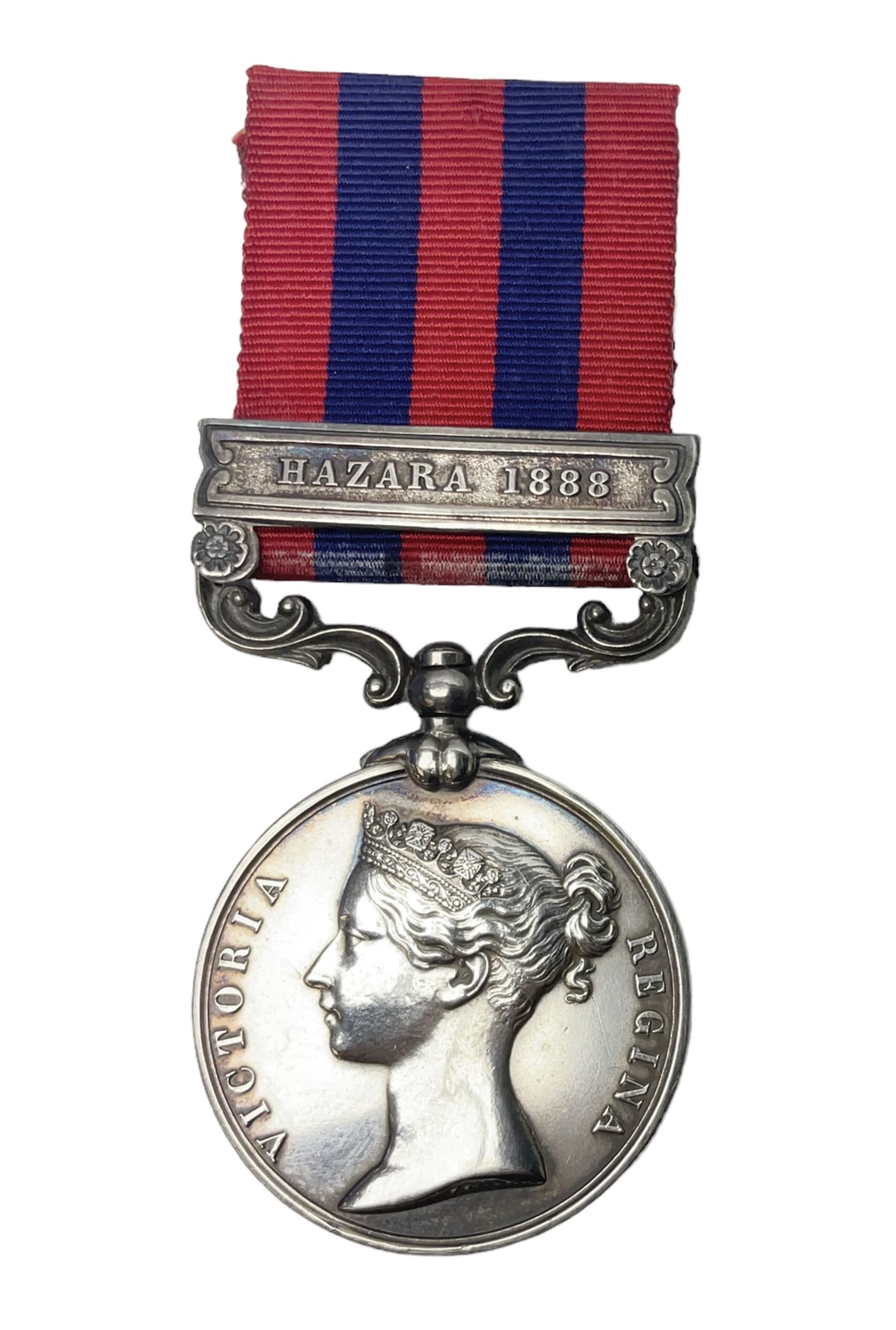 Victoria India General Service Medal with Hazara 1888 clasp awarded to 39 Pte. J. Davis 2d. Bn. R. Suss. R.; with card stiffened ribbon