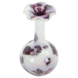 Chinese Flambe vase, with elongated neck and flued rim, the glaze in purple and white, H22cm