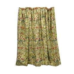  Pair pencil pleated curtains, pale ground fabric with raised stitching, decorated with floral urns and scrolled foliage, fully thermal lined, W180cm, Drop - 200cm   