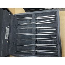 Cased canteens of fish knives and forks, together with part canteen in oak box and various other cased flatware, in two boxes 