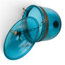 Turquoise glass Indian Hundi ceiling lamp with metal mounts and glass plate, shade H20cm