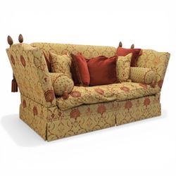 David Grundy - Medium Knoll style drop-arm settee in patterned fabric with eight associate...