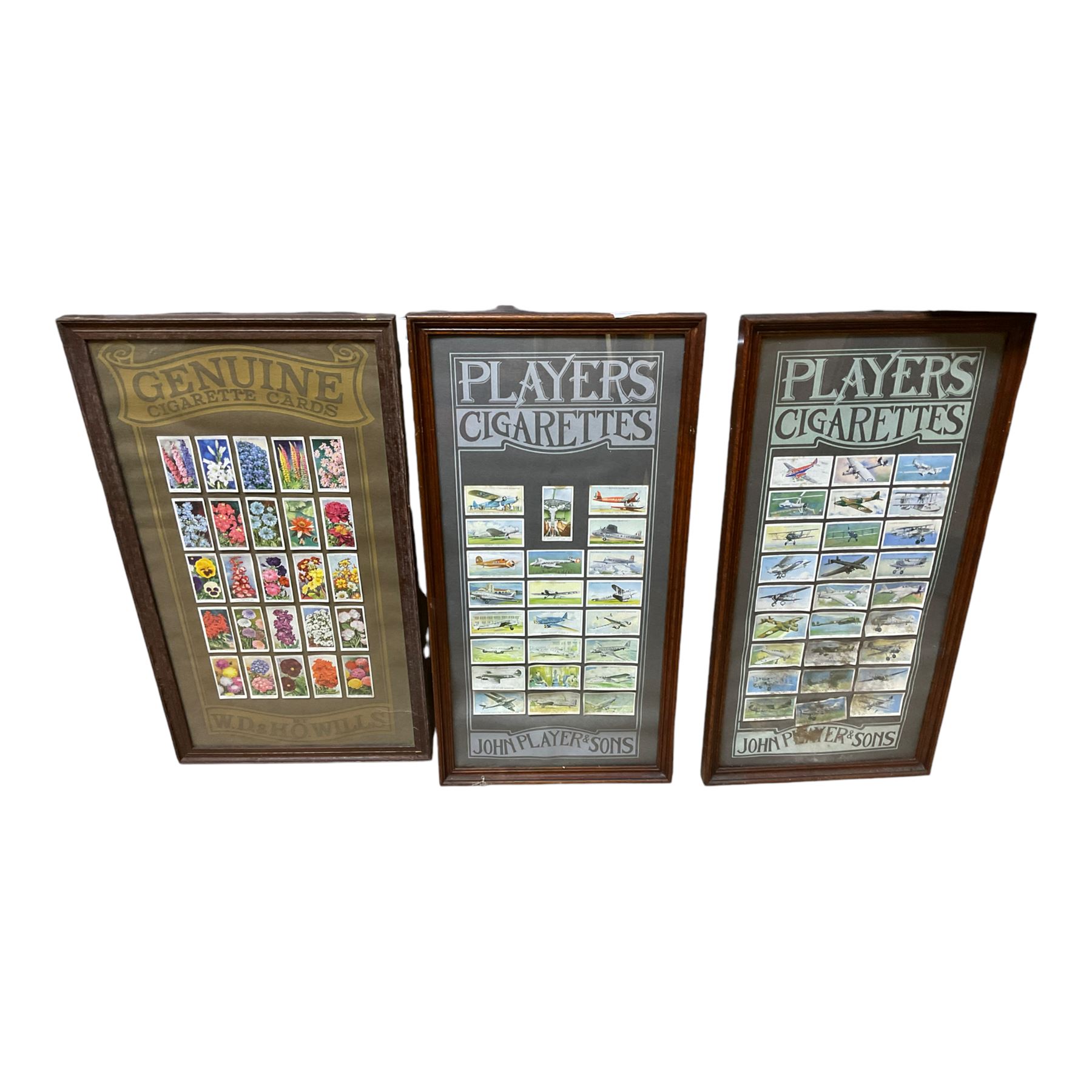Collection of framed cigaret cards, including examples by John Players and sons 