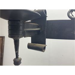 Pair of gothic style wrought iron ceiling lights, each with four branches, D58cm