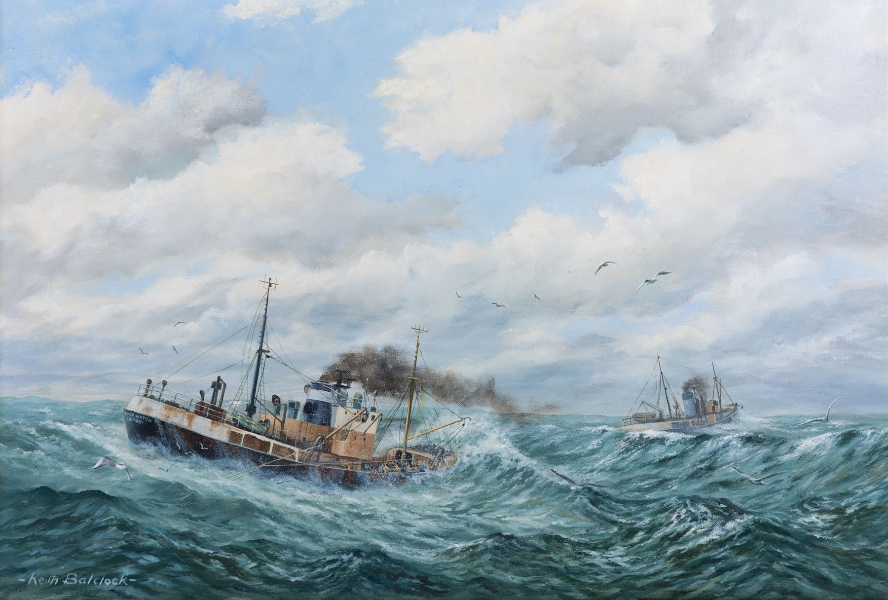 Keith Baldock (Grimsby Contemporary): Steamer Black Watch at Sea, oil on canvas signed 50cm x 75cm 