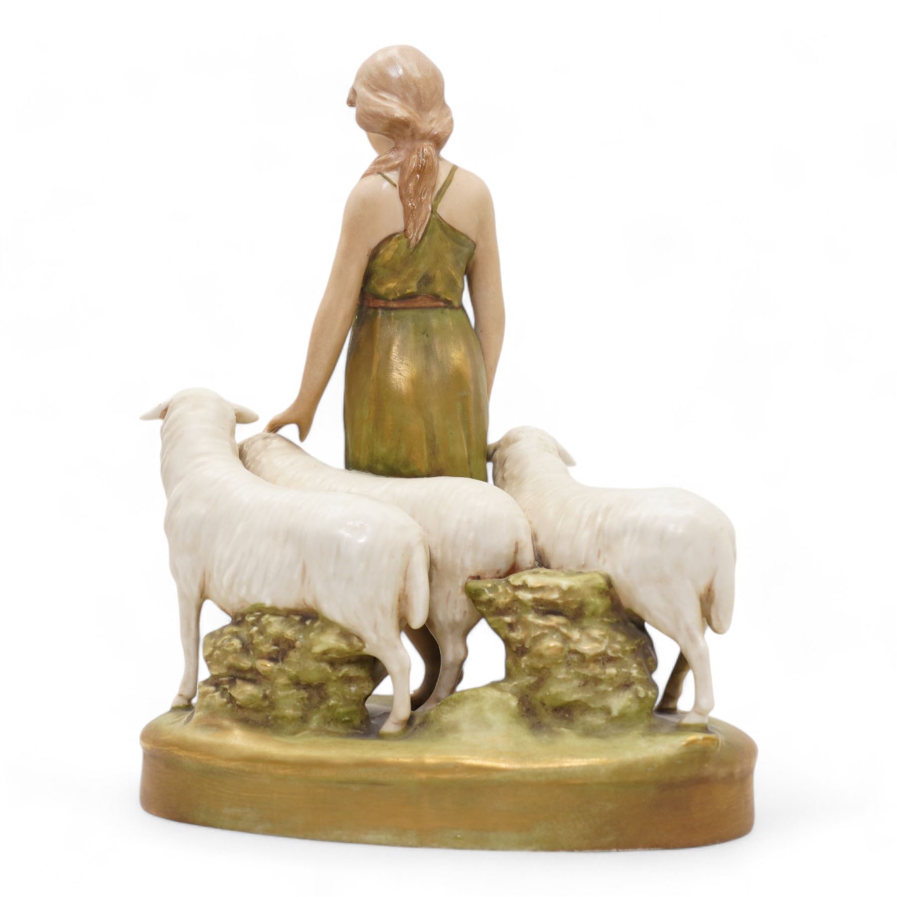 Royal Dux porcelain figure of shepherdess and sheep, impressed no. 2983 and pink triangle, H24cm 