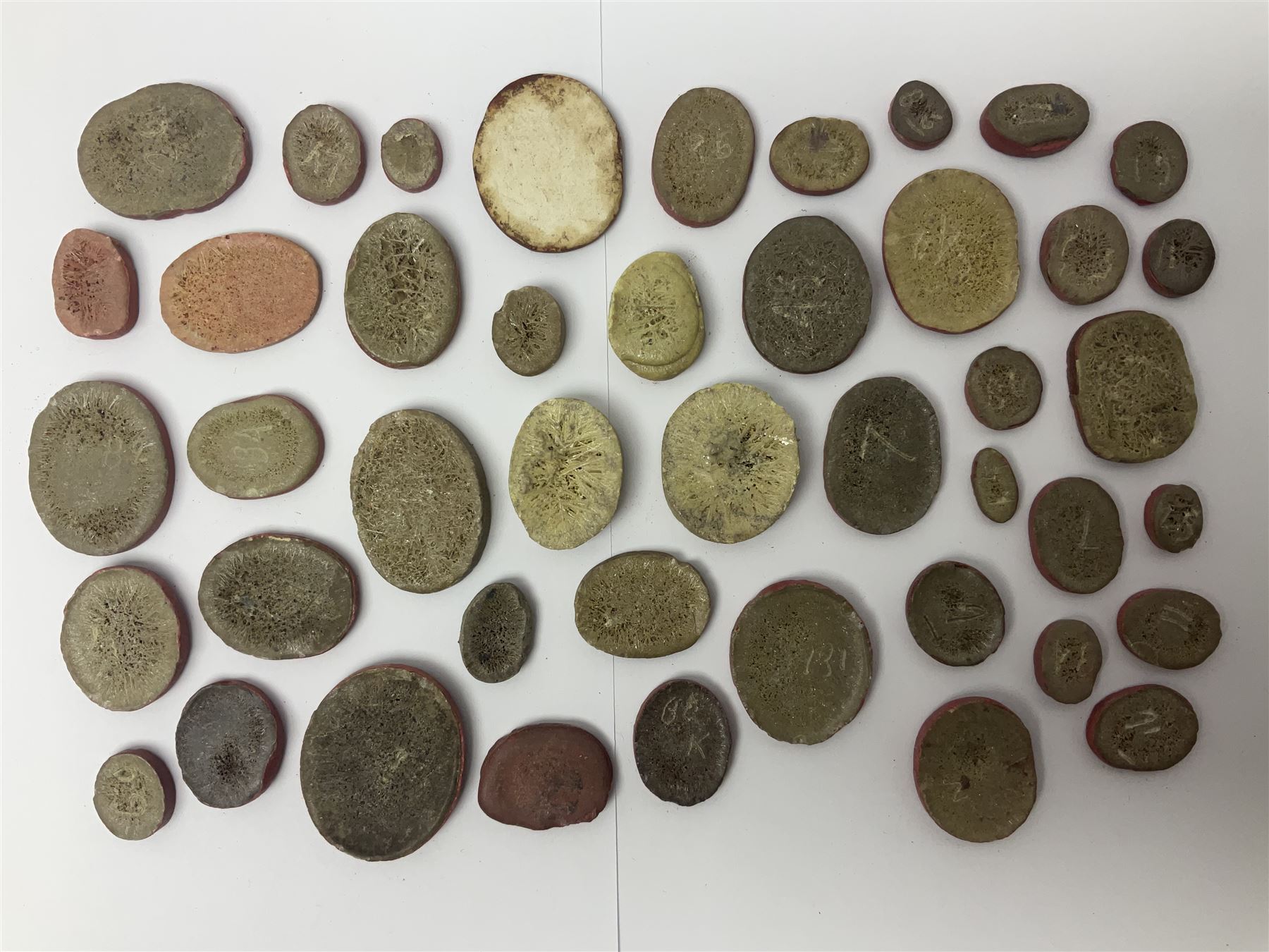 Large and impressive collection of Grand Tour cameos and intaglios (impronte), mostly red plaster examples