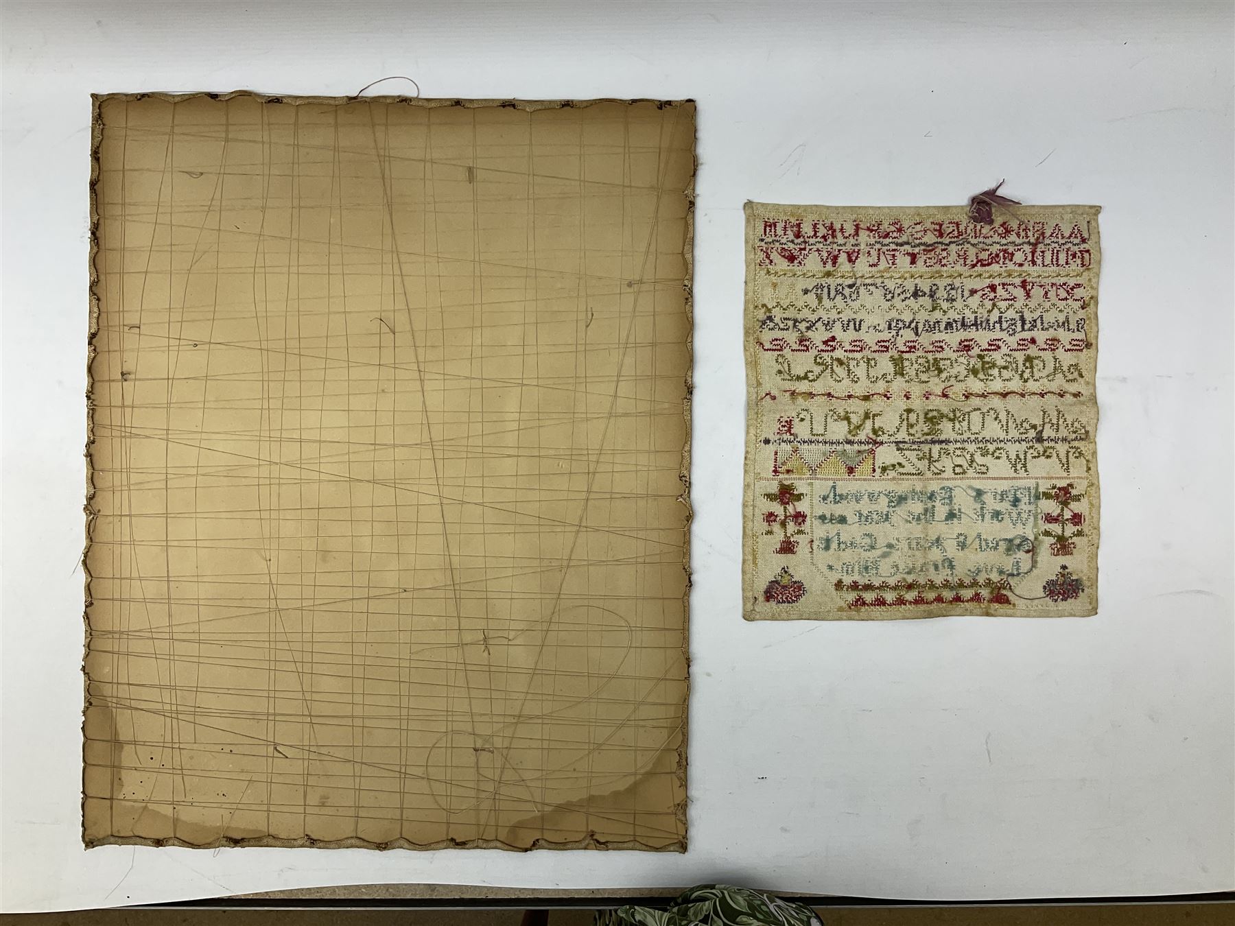 Two 19th century needlework samplers, comprising an example worked with the alphabet by Mary Easingwood 1844, together with a larger example by Sarah Starther, largest example H52cm 