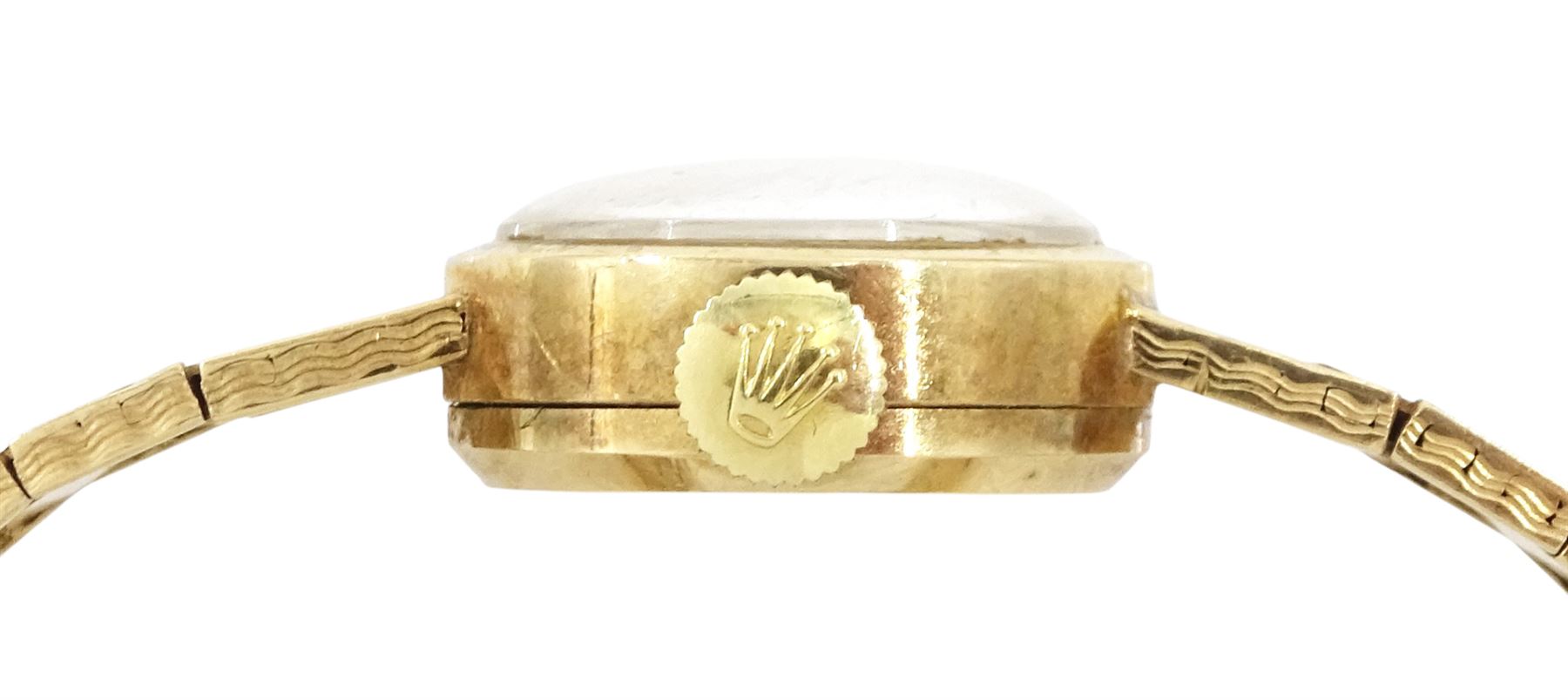 Rolex Precision ladies 9ct gold manual wind wristwatch, Cal. 1401, silvered dial with baton hour markers, the integral bracelet and case  by D Shackman & Sons, London 1965, boxed with guarantee