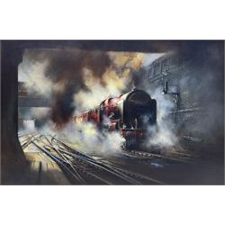 David Weston (British 1935-2011): London Midland & Scottish Railway 'Royal Scot' leaving Euston Station, oil on canvas signed and dated 1979, 48cm x 74cm