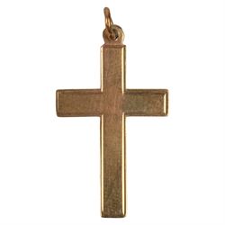 9ct gold jewellery, including pair of heart pendant earrings, pair of hoop earrings and a cross pendant necklace