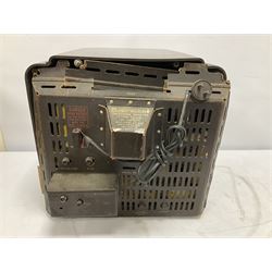 1950s Bush Type TV22 Bakelite Television receiver, the TV cased in marbled brown Bakelite of stepped form, the 9 inch screen with white mask, with original leather cover casing to reverse, H39cm D34cm W38cm