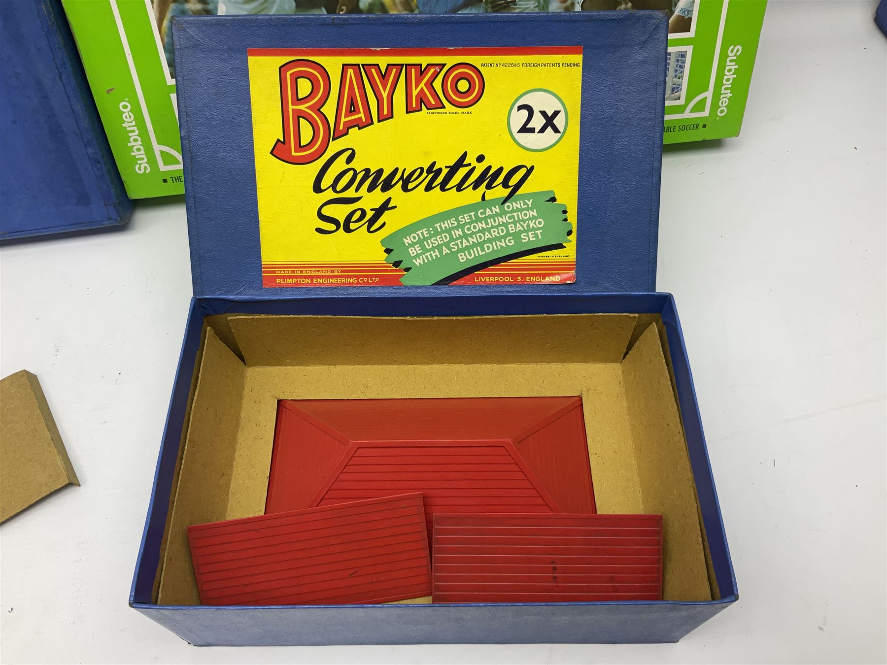 Three Bayko Building Sets comprising No.1 with Nos.2x & 3x Converting Sets; together with Subbuteo Table Football game containing two teams; all boxed (4)