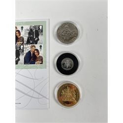 Four commemorative coins, comprising Queen Elizabeth II Tristan da Cunha 2016 '90th Birthday' silver one pound, and three five pound coins