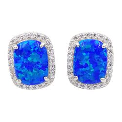 Pair of silver opal and cubic zirconia cluster stud earrings, stamped 925 